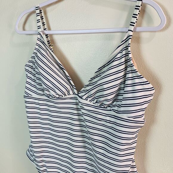 Kona Sol Size L Women's Triangle High Coverage One Piece Swimsuit  Navy White - Picture 5 of 12